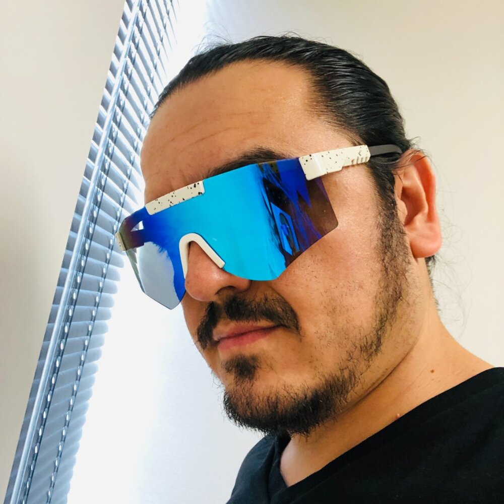 Sport Men Sunglasses Outdoor White Frame‎ Blue Mirror Lens Beach Shades Lentes